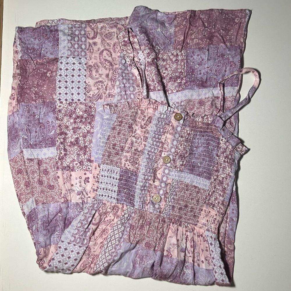 3rd + Malt Pink And Purple Patchwork Cottagecore Dress 100% Rayon Sz M B